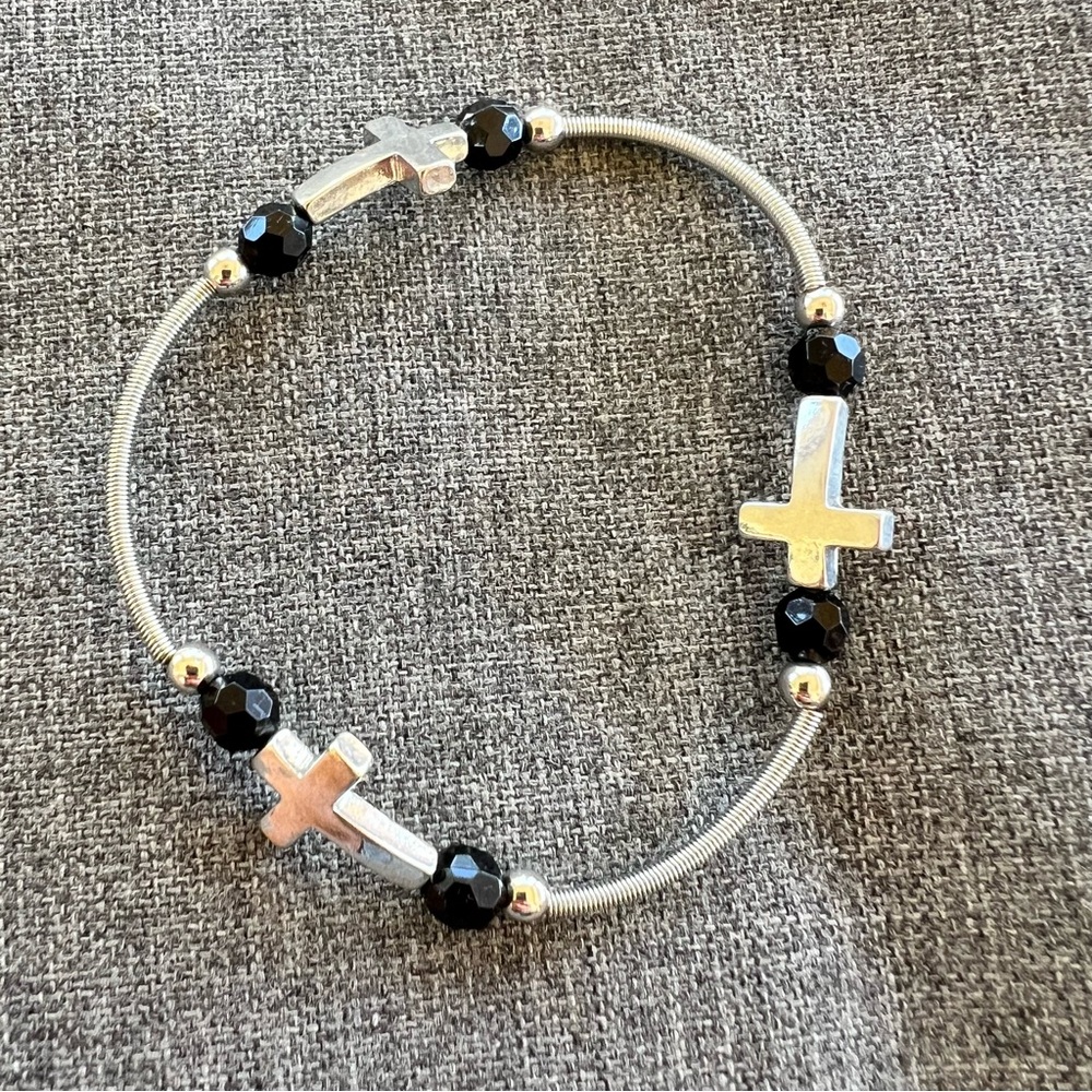 Black Crystal Bead Stretch Stackable Set Of 5 Bra… - image 2